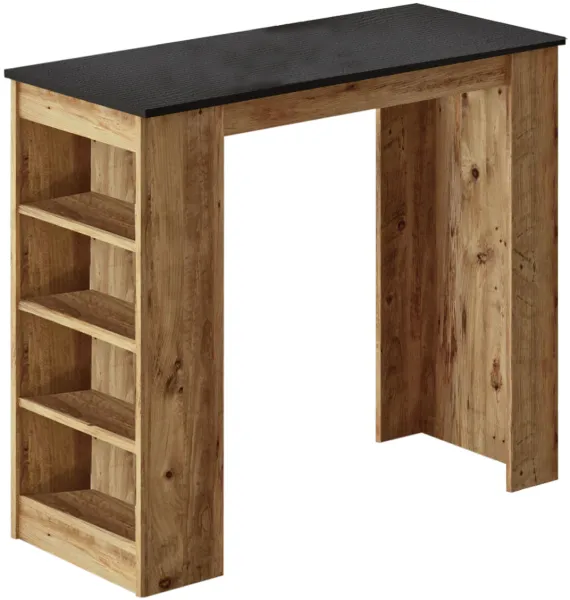 NORDVÄRK ST1 Barbord, med 3 hyllor - natur och svart melamin (120x51,6)