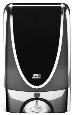 Deb Stoko-dispenser, beröringsfri, i svart plast med kromkant, 1,2 L